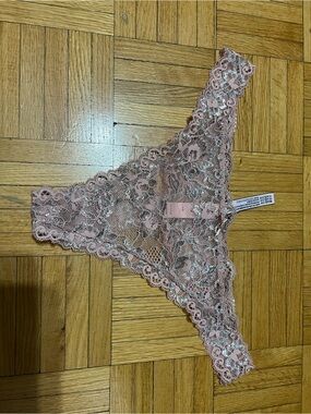 Victoria's Secret Dusty Rose Lace Thong with Metallic Accents